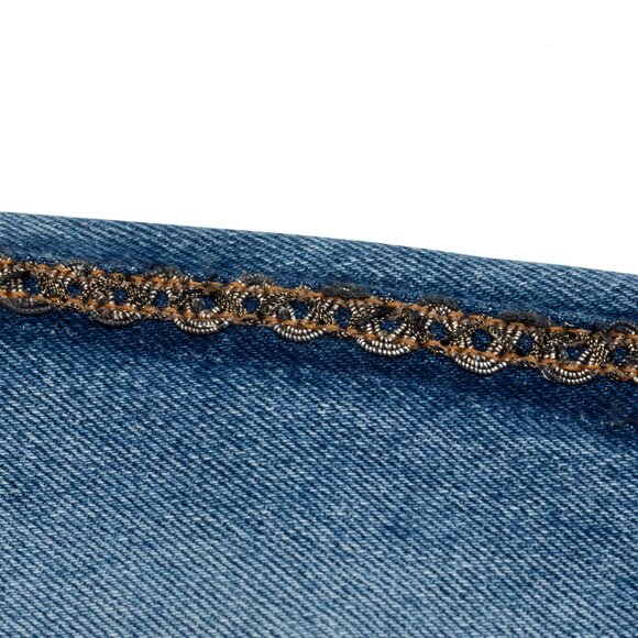 Fiorucci (Italy) 80s, Ring-Spun Indigo, Jacquard Braid, Gold Lace Overlay - Picture 9 of 11